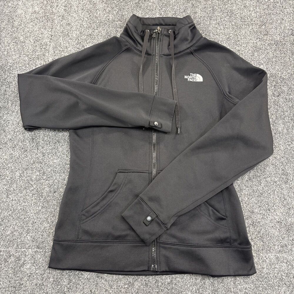 The North Face Fleece Jacket Women’s Small Black Full Zip Snap Cuffs EUC